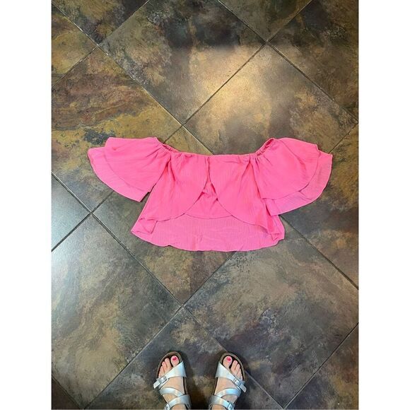 NWT Why Dress Pink Layered Off The Shoulder Crop Top Small - Picture 3 of 10